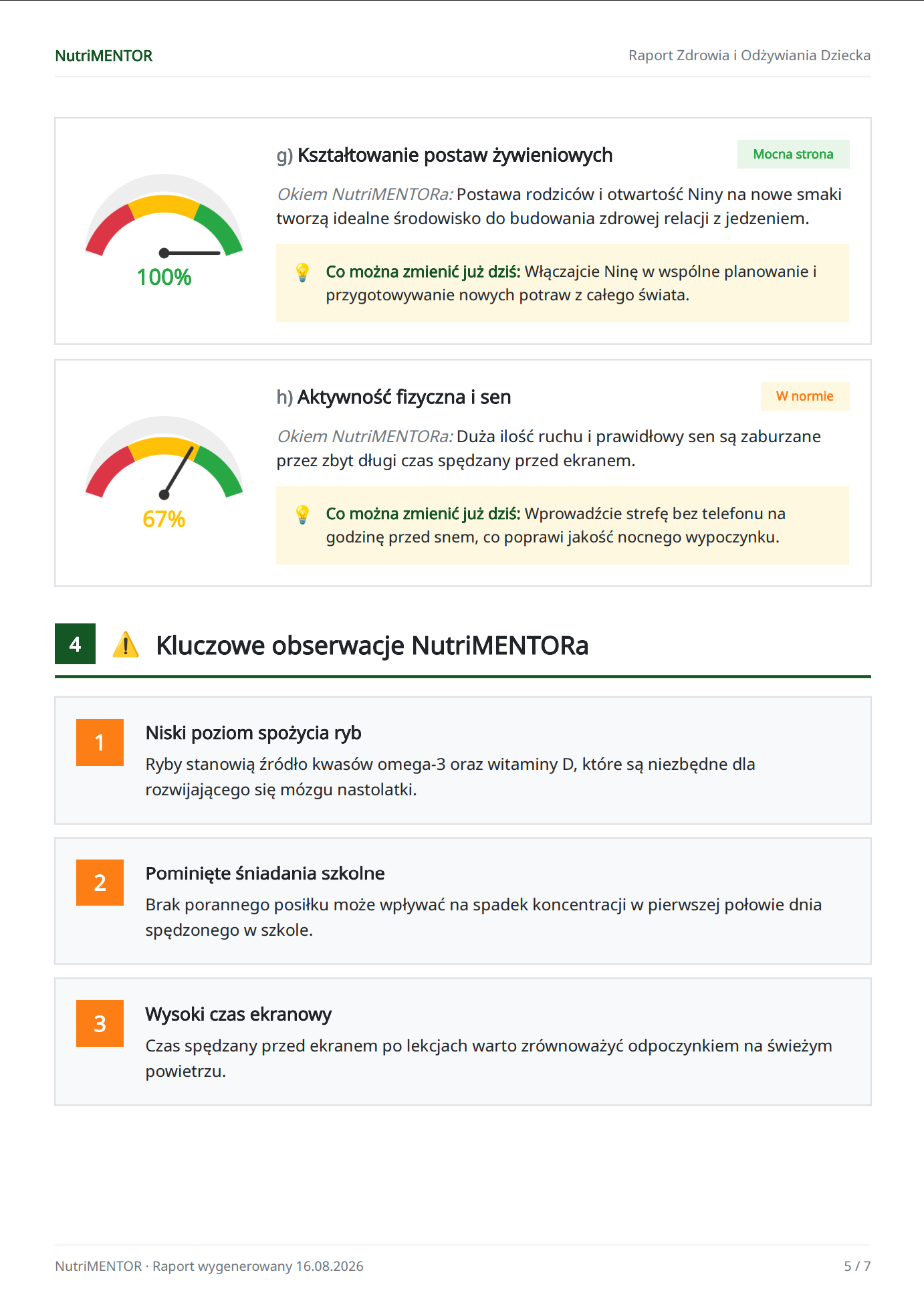 Przykładowy raport, strona 4: Na co zwrócić uwagę